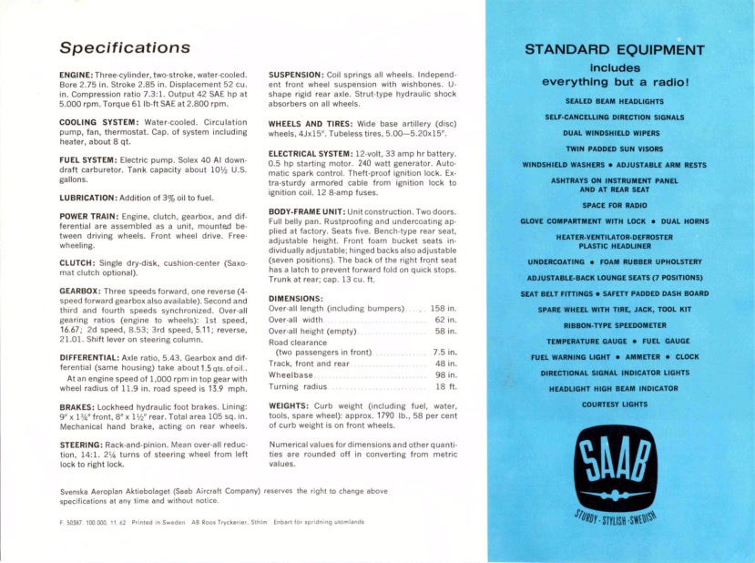 1963 SAAB 96 Brochure Page 2